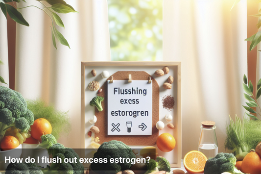 Blog banner on how to flush out excess estrogen with healthy foods and tips.