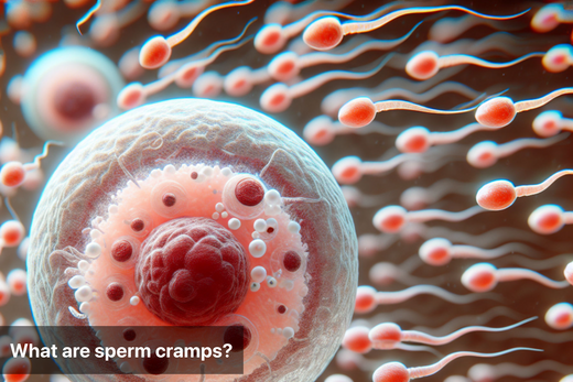 Illustration of sperm and cell, representing sperm cramps.