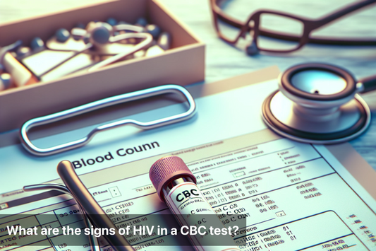 CBC test results and medical tools illustrating signs of HIV