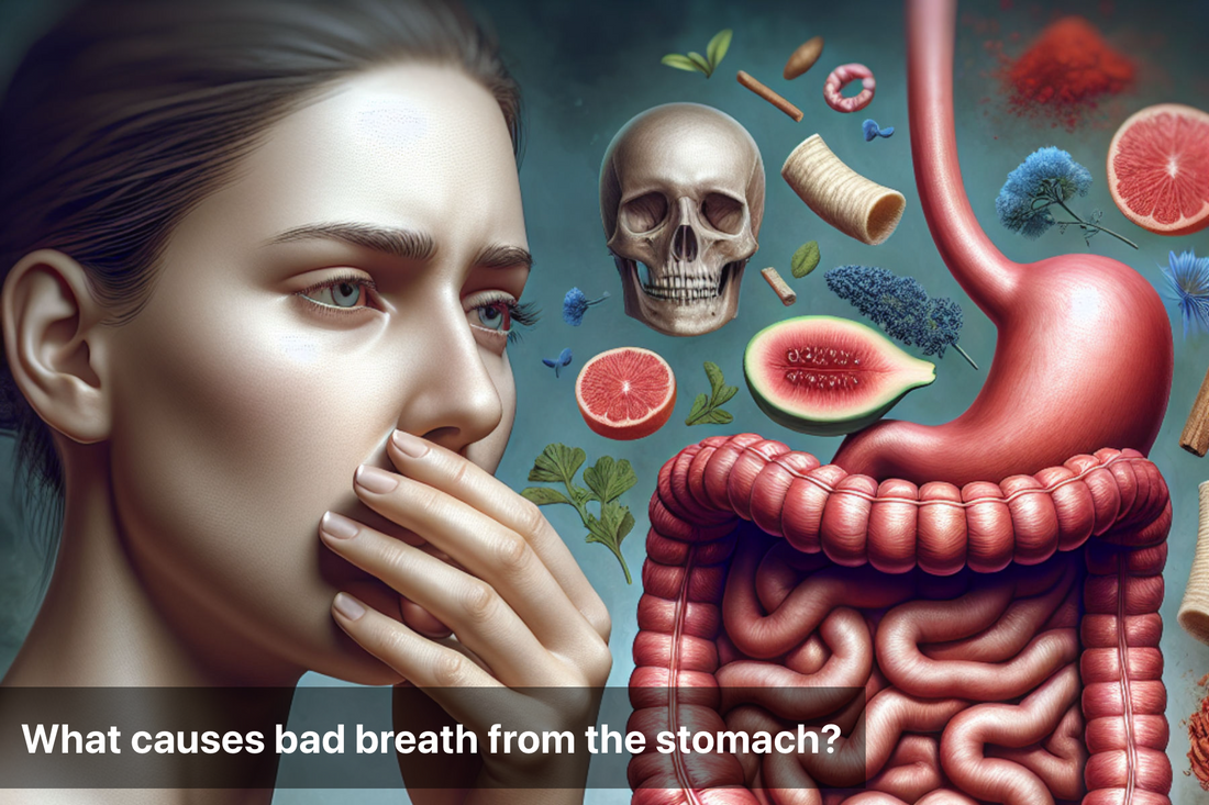 Woman holding her mouth, representing bad breath linked to stomach issues.