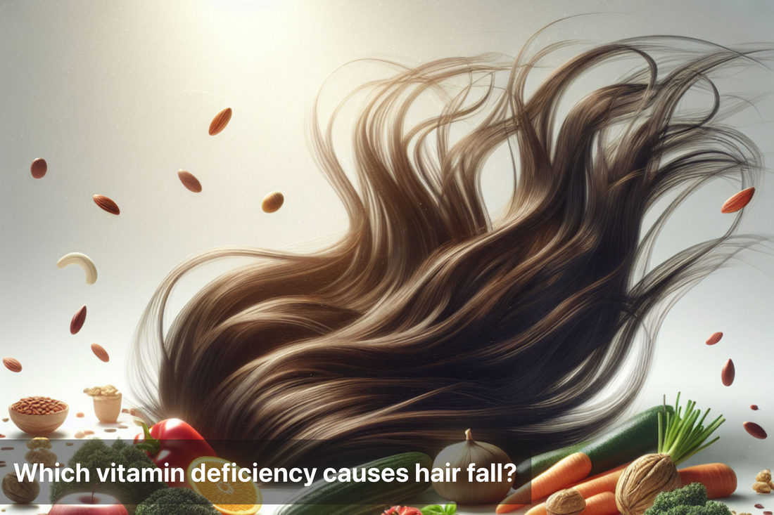 Hair fall caused by vitamin deficiency, with vegetables and fruits.