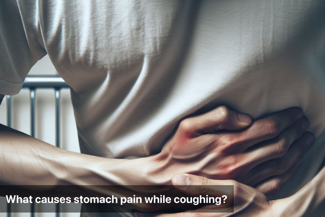 Person holding stomach in pain while coughing