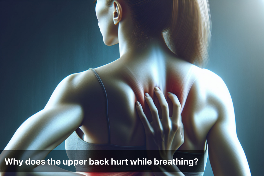 Person holding their upper back in pain while breathing