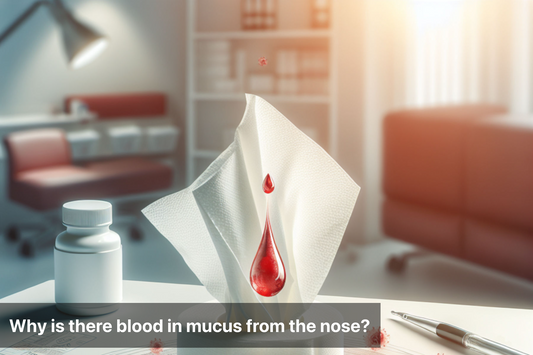 Close-up of tissue with blood drop representing mucus from nose