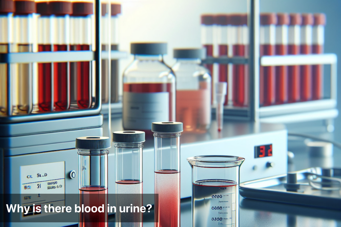 Laboratory equipment displaying blood samples for urine analysis